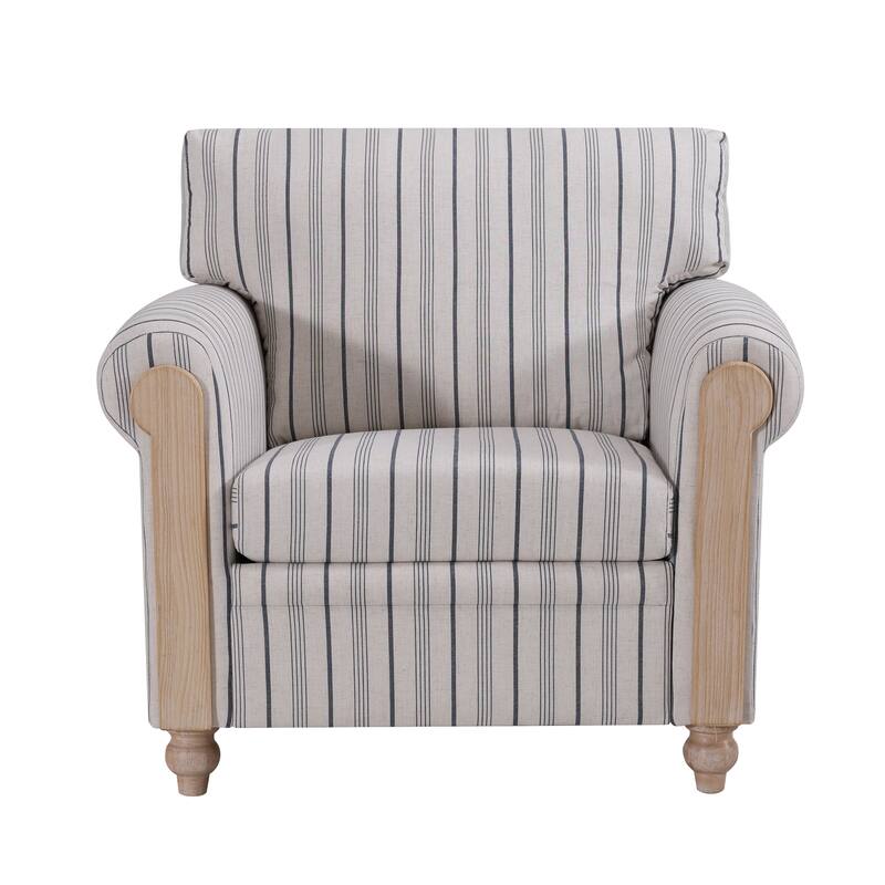 Stripe Accent Chair for Living Room, Upholstered Reading Chair Arm Chair Mid Century Modern Single Sofa with Rolled Arms