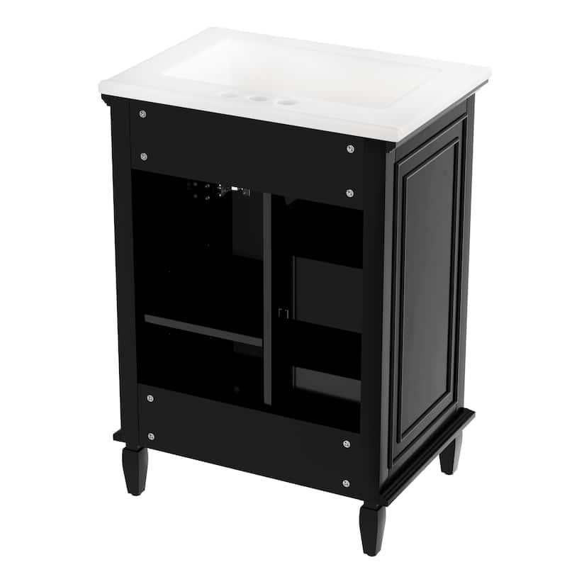 GDFStudio - Sophia 24-Inch Bathroom Vanity with Ceramic Sink, Flip Drawer and Adjustable Storage