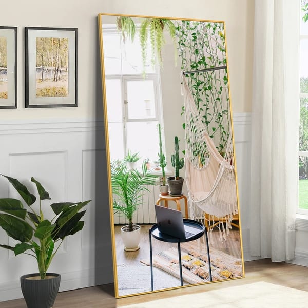 Glam Large Rectangular Fulllength Floor Mirror Wall Mount for Living