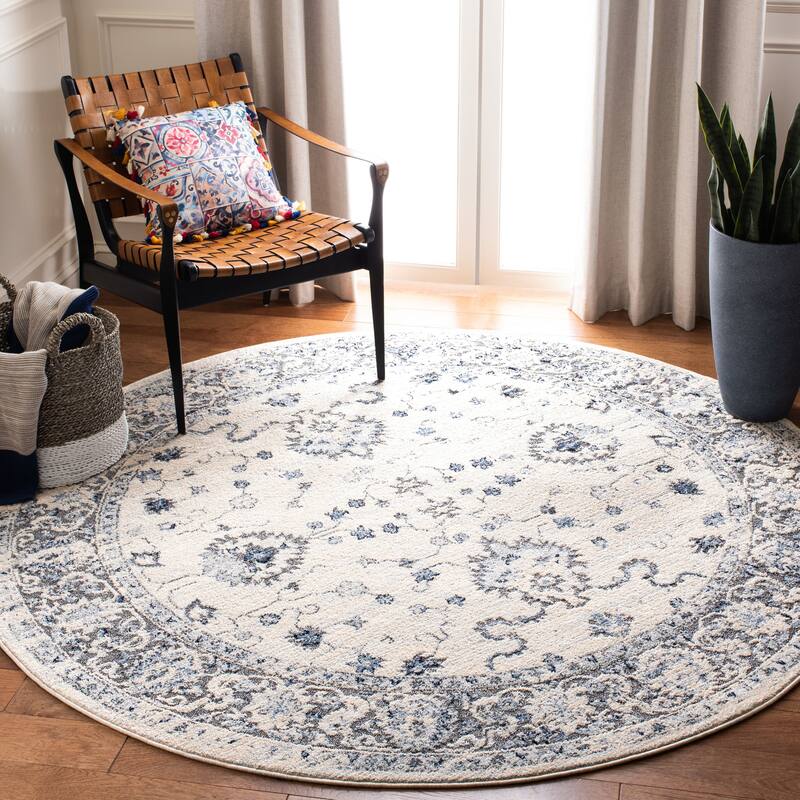 SAFAVIEH Harbor Shelli Border Rug - 6'7" Round - Cream/Blue