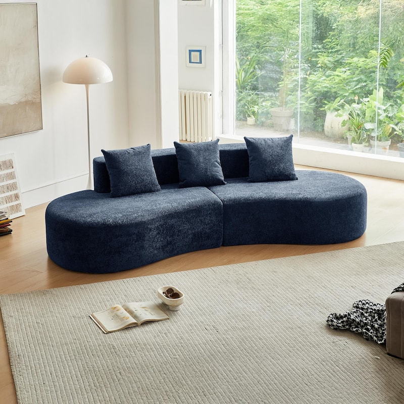 Curved Velvet Boneless Cloud Sofa with 3 Pillows, 5-Seater Modular Sectional Sofa, High-Density Foam Upholstered Sofa