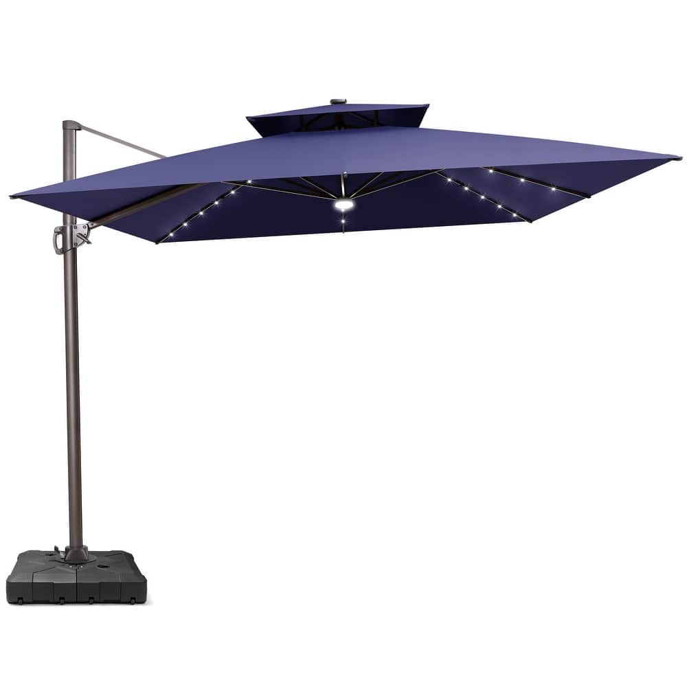 11 ft Solar Powered LED Aluminum Patio Cantilever Umbrella 360-degree Rotation with Weights Base