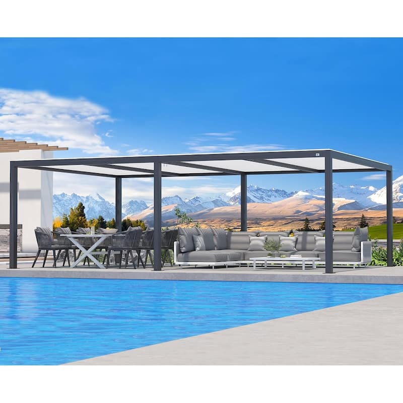 PURPLE LEAF Louvered Pergola Outdoor Aluminum Pergola with Adjustable Roof for Patio Hardtop Gazebo - 12' x 24' - Grey Frame & White Roof