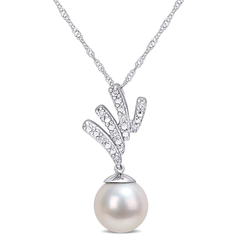 Miadora 8-8.5mm Cultured Freshwater Pearl and Diamond Accent Drop 10k White Gold