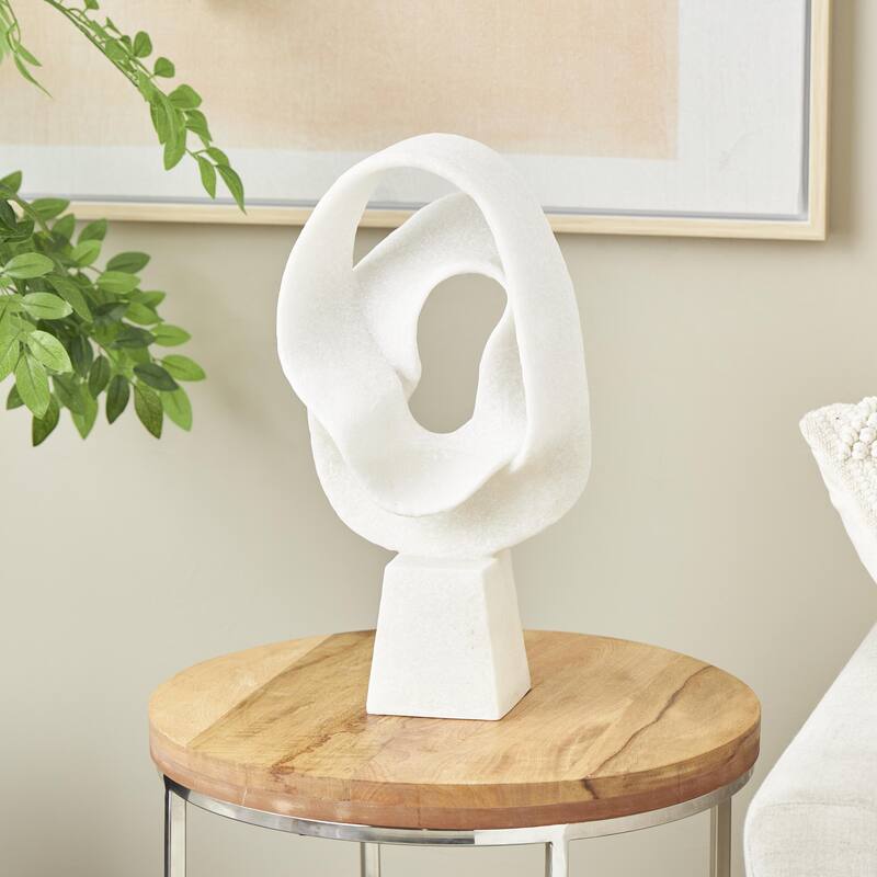 Polystone Abstract Textured Wave Decorative Sculpture with Elevated Base - White - Roche River Decor