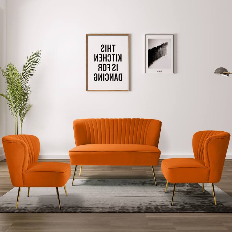 Delicia 3 Piece Living Room Set with Golden Legs by HULALA HOME - ORANGE
