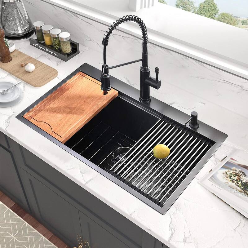 Drop-In Kitchen Sink Single Bowl with Intergrated Ledge and Accessories