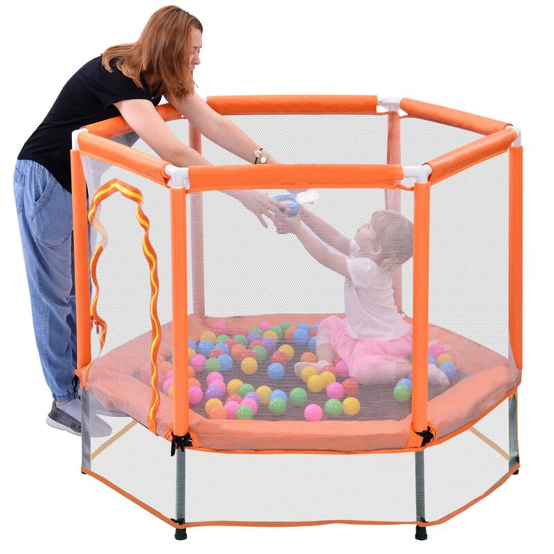 55" Toddlers Trampoline with Safety Enclosure Net and Balls, Indoor Outdoor Mini Trampoline for Kids