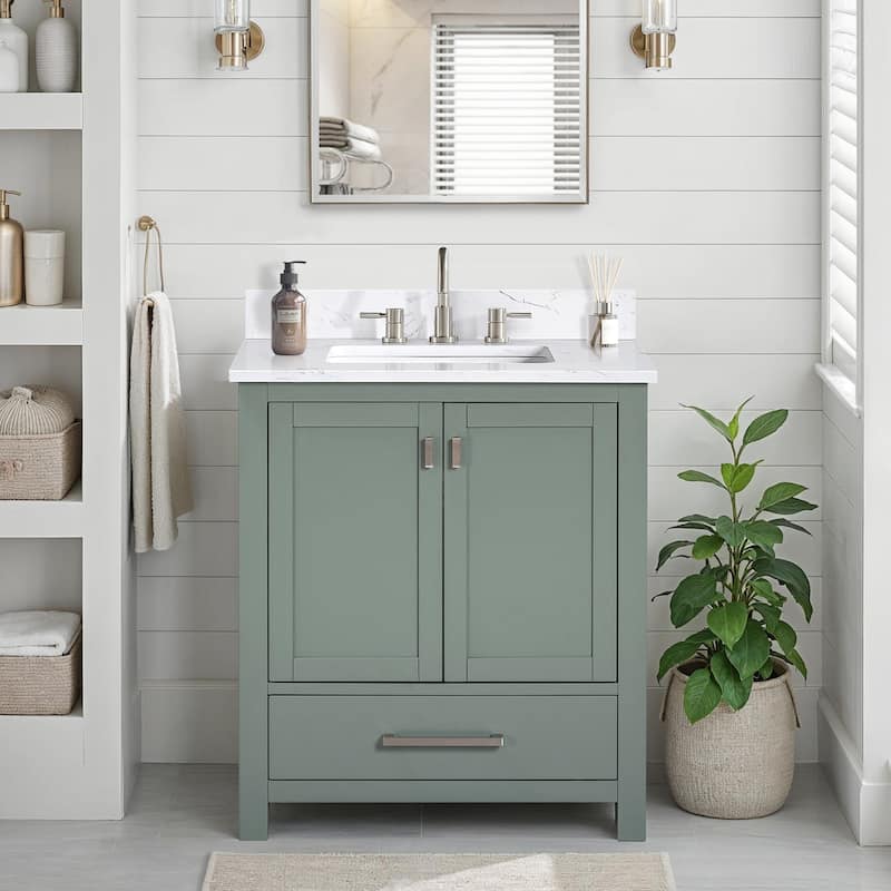 Avanity Modero 30 in. Single Sink Bathroom Vanity with Engineered Stone Top - 31"W x 22"D x 35"H - Smoke Green