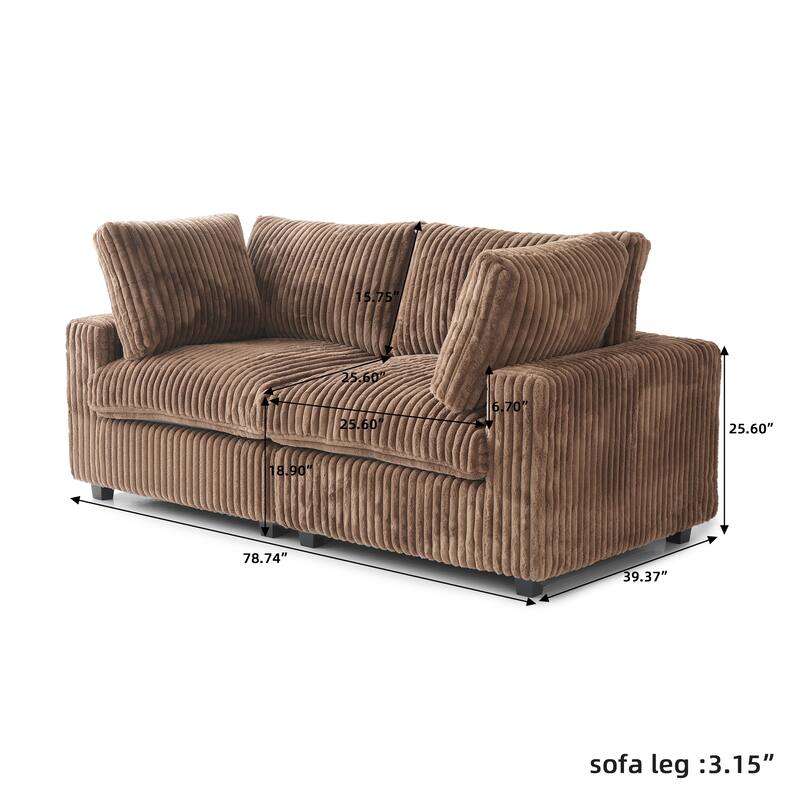 78.74" Soft Plush Modular Sectional Loveseat Sofa Upholstered Couch