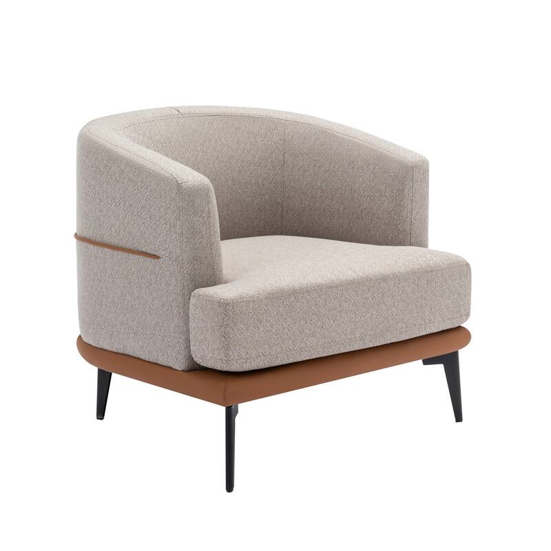 Modern Two-tone Barrel Chair, Linen Upholstered Round Armchair for Living Room Fabric Sofa Side Chair Lounge Chairs Accent Chair