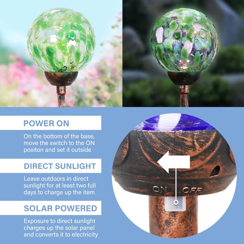 Exhart Solar Pearlized Honeycomb Glass Ball Garden Stake with Metal Finial, 4 by 31 Inches