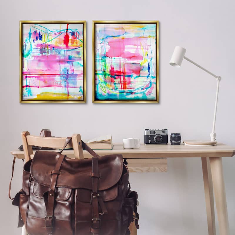 Stupell Vibrant Chaos Abstractions Framed Floater Canvas Wall Art Design By Gemma Bardot (Set of 2)