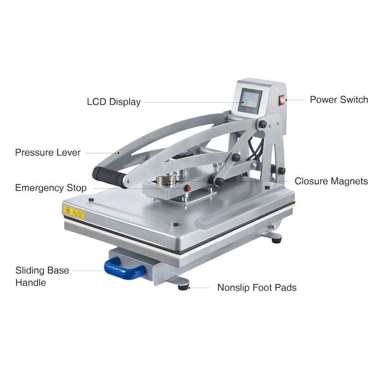 Creworks Semi Auto Clamshell Heat Press Machine with 16 x 20 Heat Pad Slide Out Base 1600-Watt - 30.71" x 21.65"
