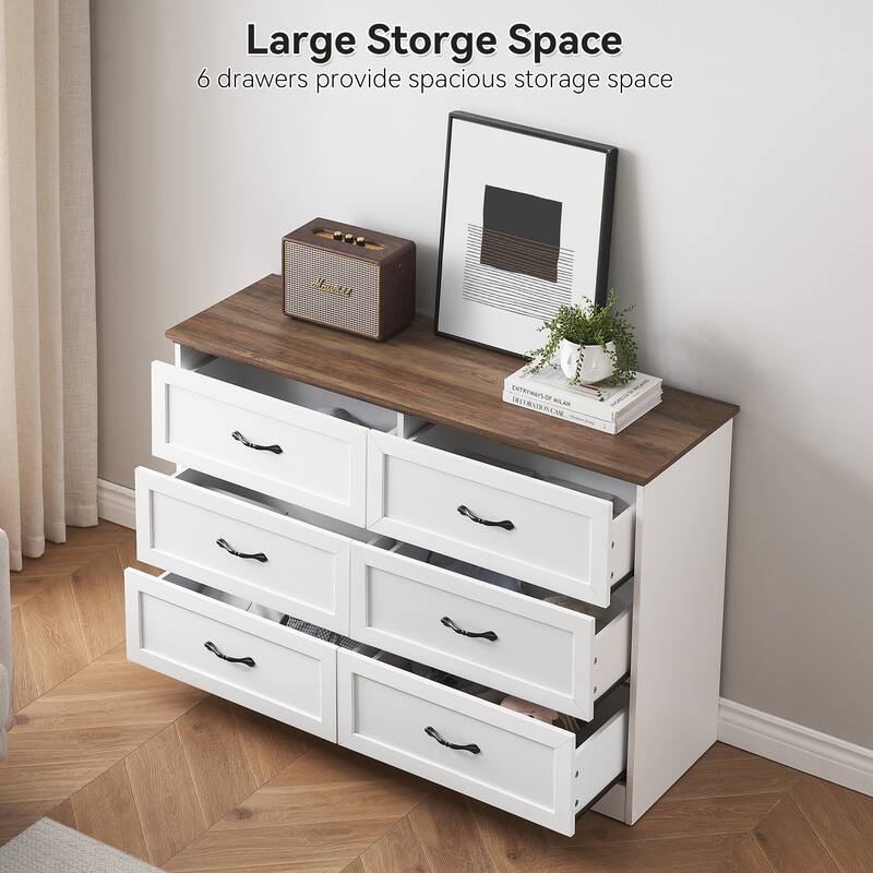 Double Dresser for Bedroom Wood Chest of Drawers