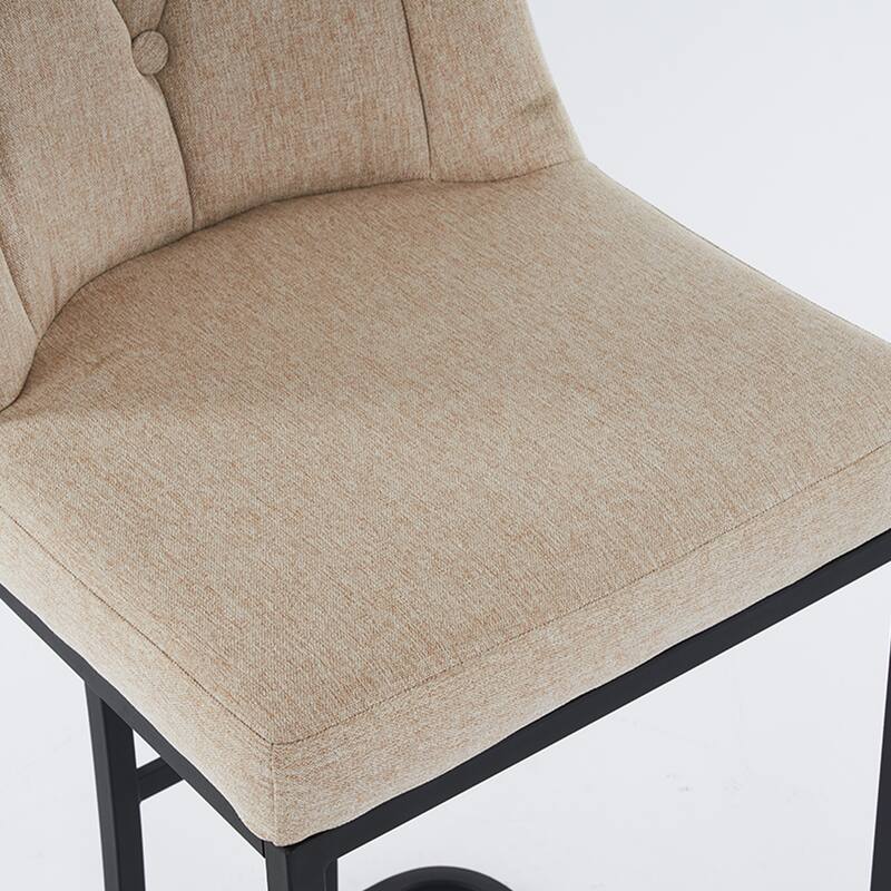 Bar Stool Set of 2, Upholstered Bar Stool with Button-Tufted Backrest, Counter Height Armless Chair with Sturdy Metal Frame