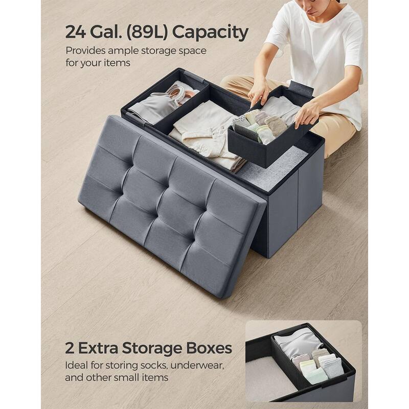 Velvet Padded Storage Ottoman Bench with Foldable Design and Hidden Compartment for Living Room or Bedroom