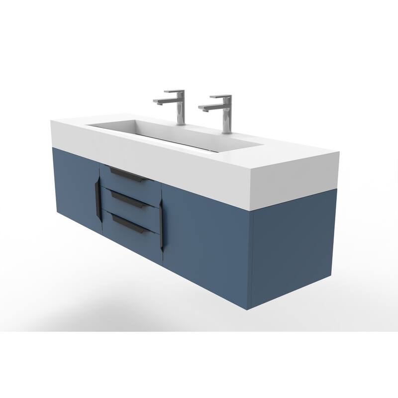 Nile 60" Wall Mounted Bathroom Vanity Set w/ White Top