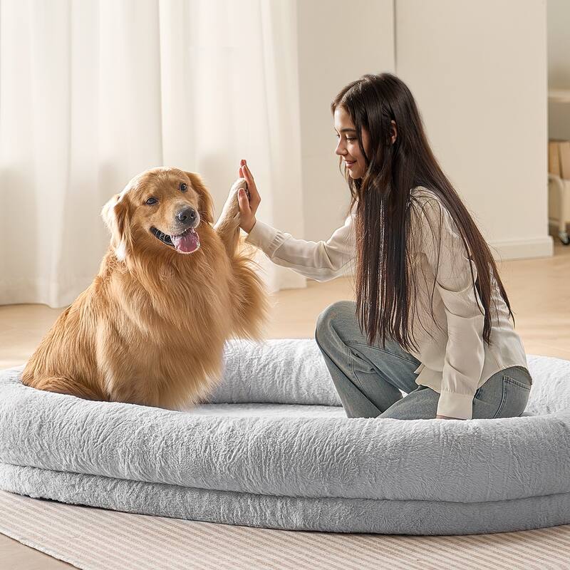 Human Dog Bed for Adult for You and Pet Light Grey