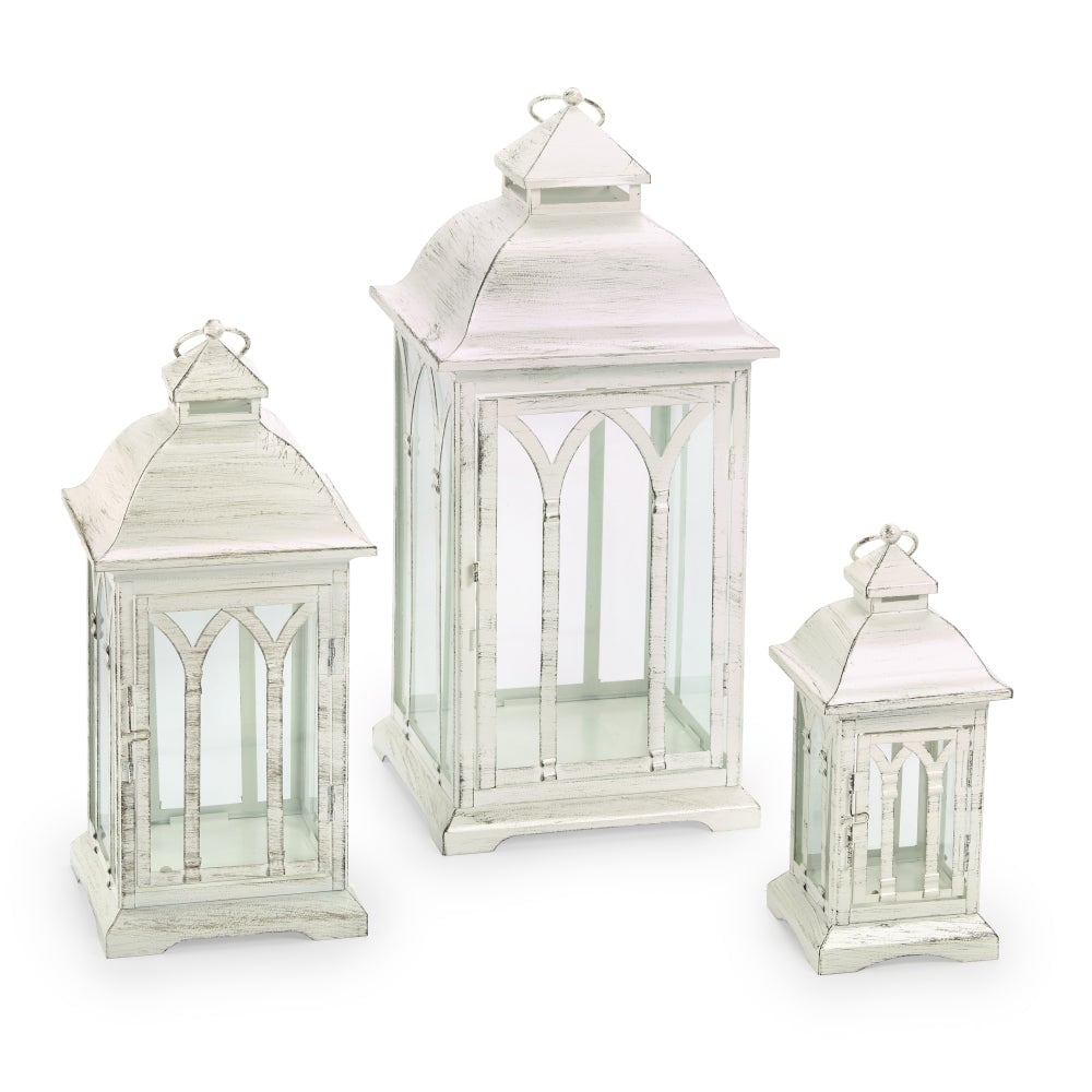 Lombard Indoor/Outdoor Candle Lanterns, Powder Coated Steel Frame &  Tempered Glass Panes, Black, Assorted Set of 3