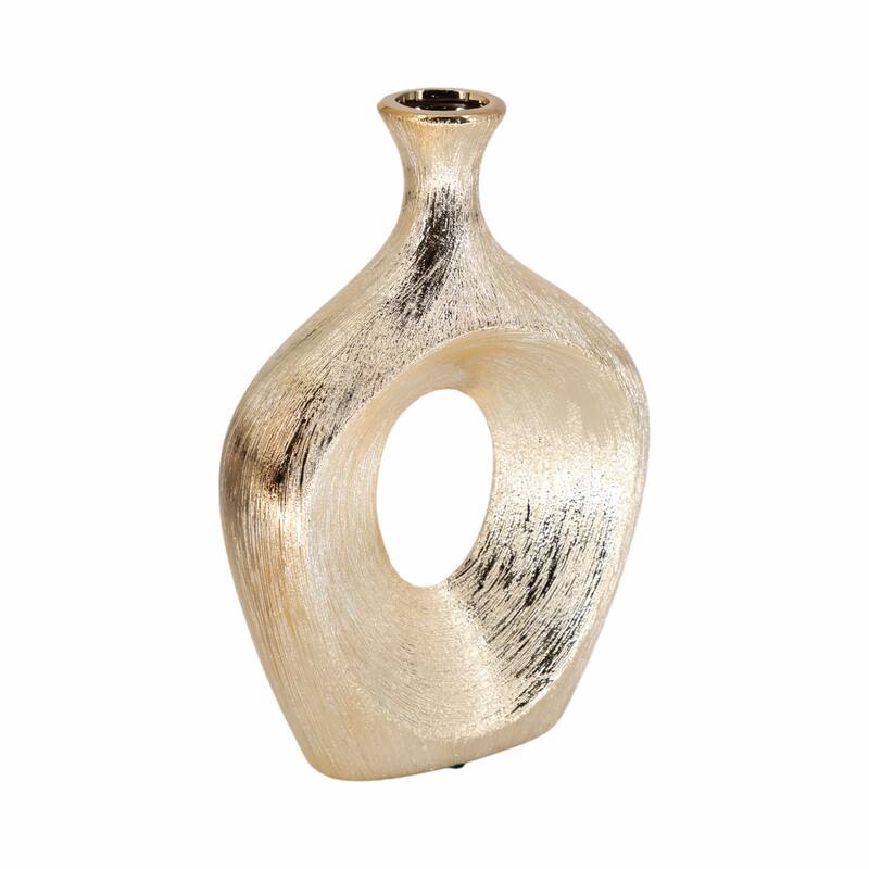 Modern Ceramic Textured Oval Cut-Out Vase - Home Decor - 13"