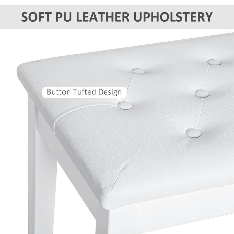 Piano Bench with Faux Leather Padded Cushion and Wooden Frame