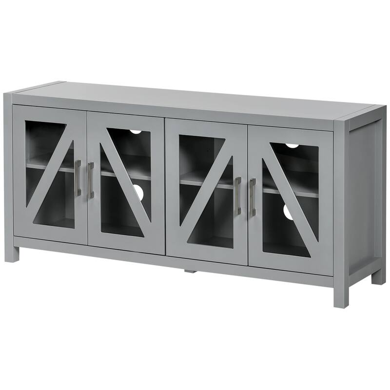 Farmhouse TV Stand for TVs up to 58" with Adjustable Shelves, 4 Glass Doors, Cable Management, and Anti-Tip Safety