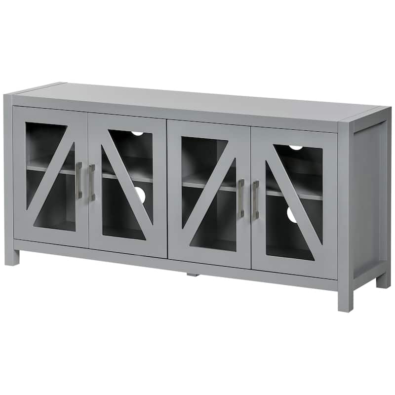 Gray 51.3" TV Stand with Adjustable Shelves, 4 Glass Doors and 4 Cable Holes for TVs Up to 58"