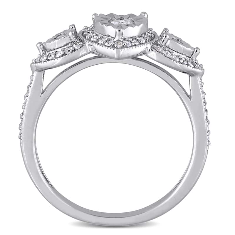 Miadora Sterling Silver 1/3ct TDW Diamond Triple Heart Halo Engagement Ring