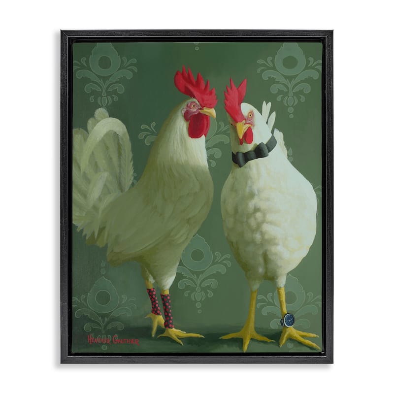 Stupell Stylish Roosters Pair Framed Floater Canvas Wall Art Design By Heather Gauthier - 25 x 31 - Black
