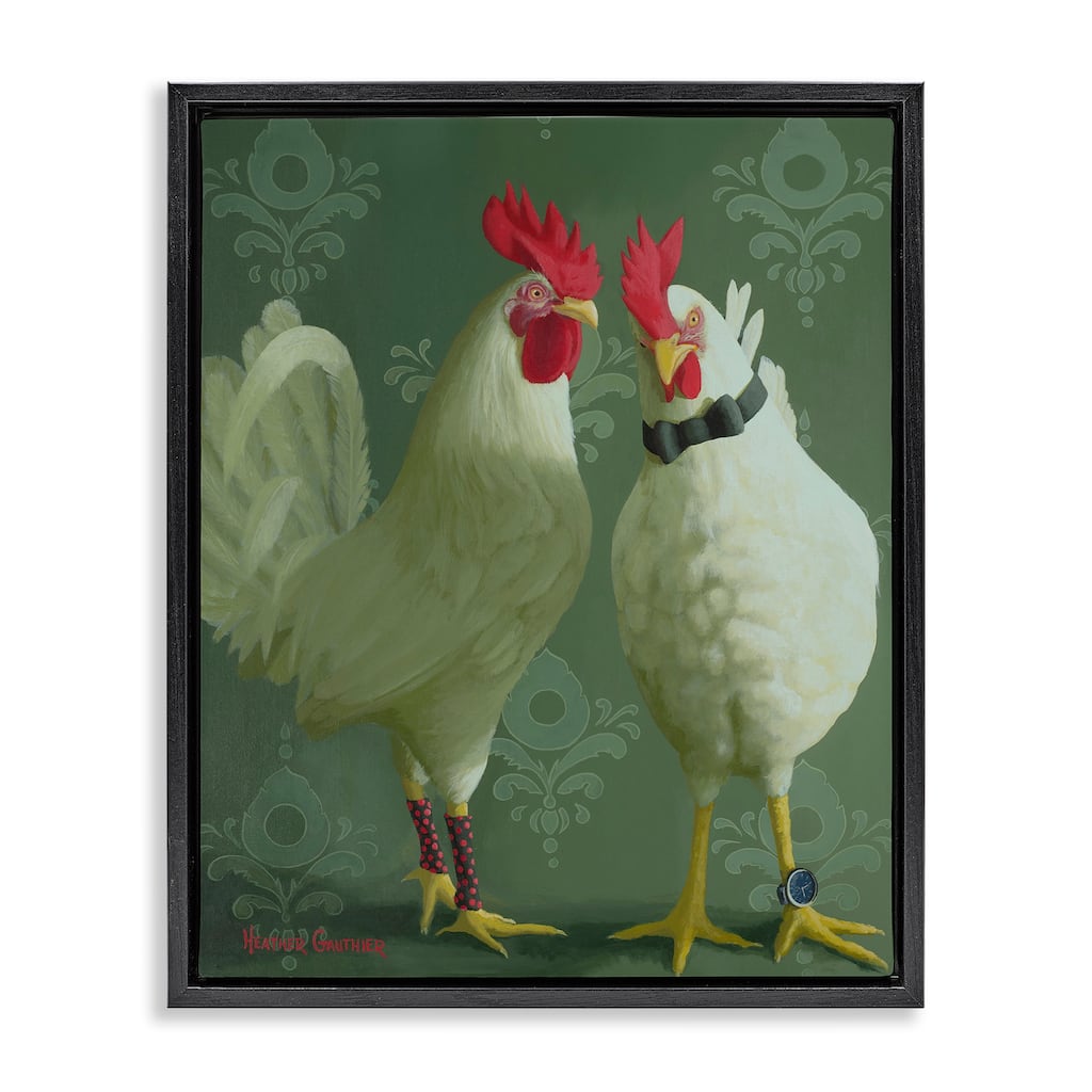 Stupell Stylish Roosters Pair Framed Floater Canvas Wall Art Design By Heather Gauthier