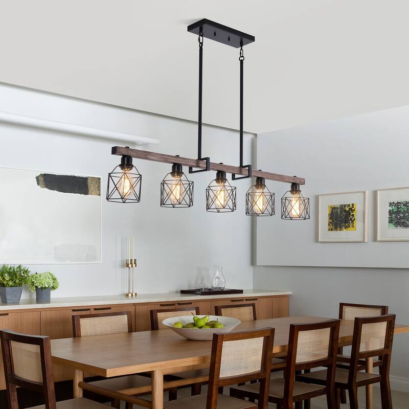 27.6 in./46.5 in. Matte Black Island Chandelier, Suitable For Kitchen, Dining Room, Bedroom
