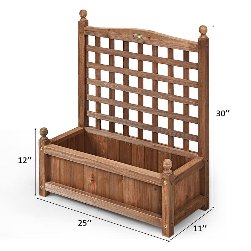 Costway Solid Wood Planter Box with Trellis Weather-Resistant Outdoor - 25'' (L) X 11'' (W) X 30'' (H)
