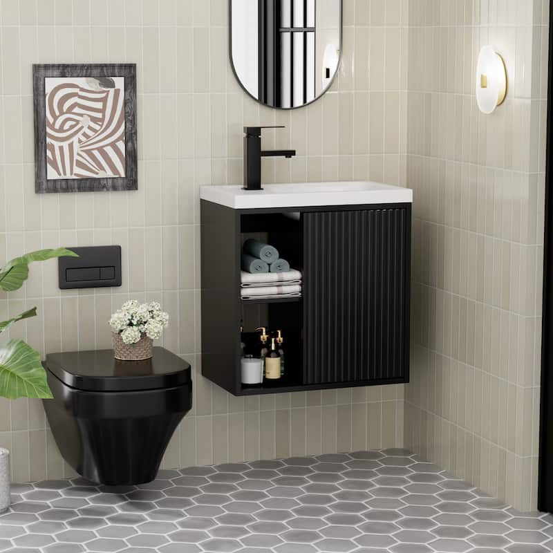 Single-Door Vertical Stripe Wall Cabinet with Integrated Basin