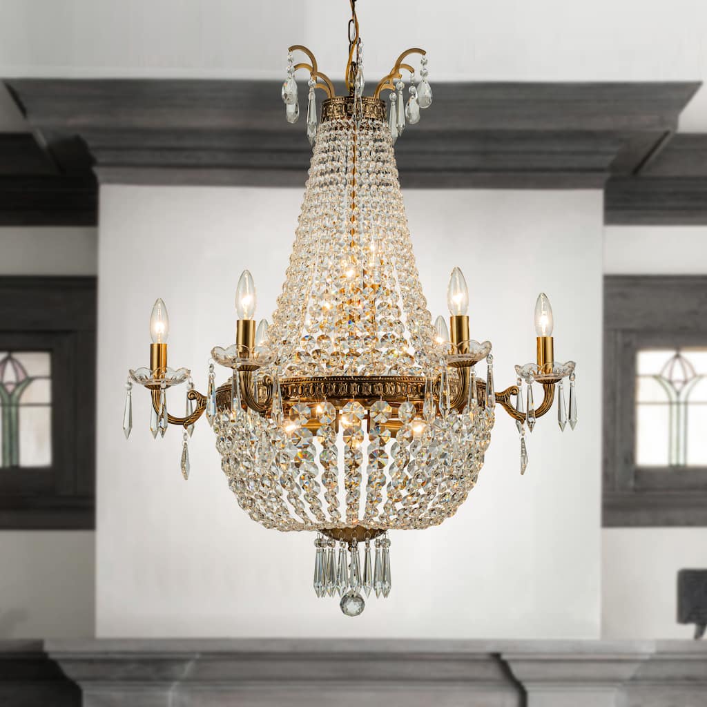 Classic Elegance 12-Light Antique Bronze Empire Crystal Chandelier - W 30"