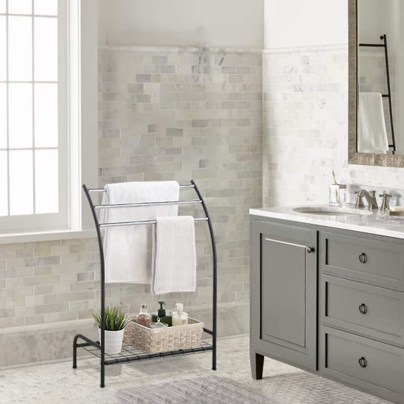 SunnyPoint Freestanding 3 Hanging Bar Towel Rack With Bottom Shelf