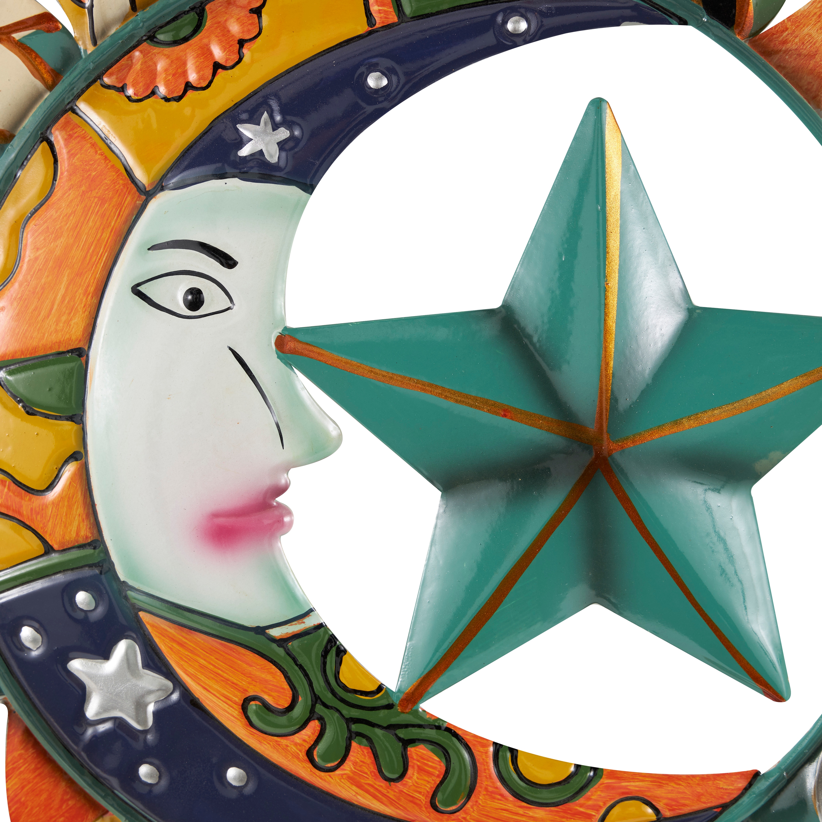 Multi Color Metal Eclectic Whimsical Celestial Sun Art Wall Sculpture