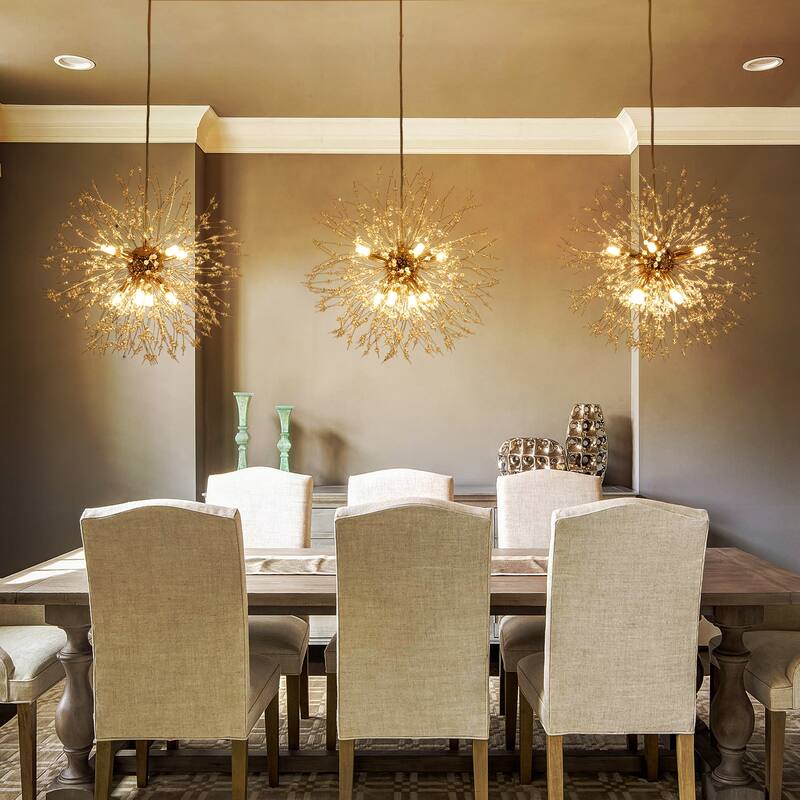 24-Light Glam Firework Sputnik Chandelier, Cluster Crystal Liner Kitchen Island Pendant