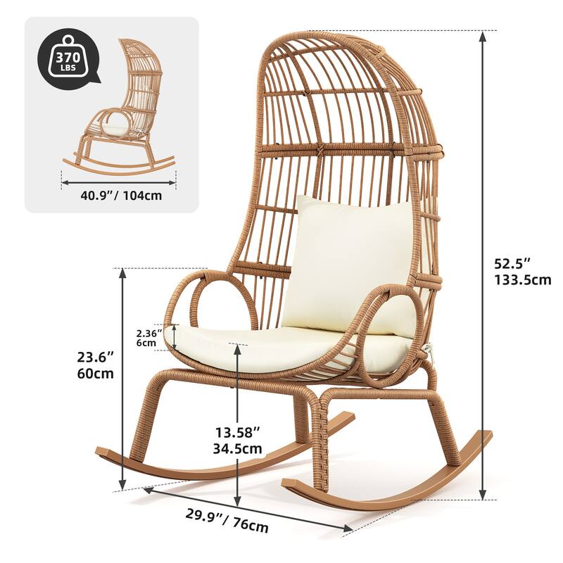 Moasis Outdoor Small Egg Chair Patio Wicker Basket Chair with Ottoman,Rocking Egg Chair,Swivel Egg Chair