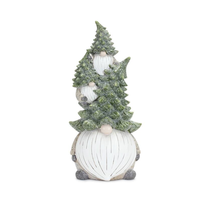 Set of 2 Frosted Triple Gnome Stack Christmas Figurines 11.75"