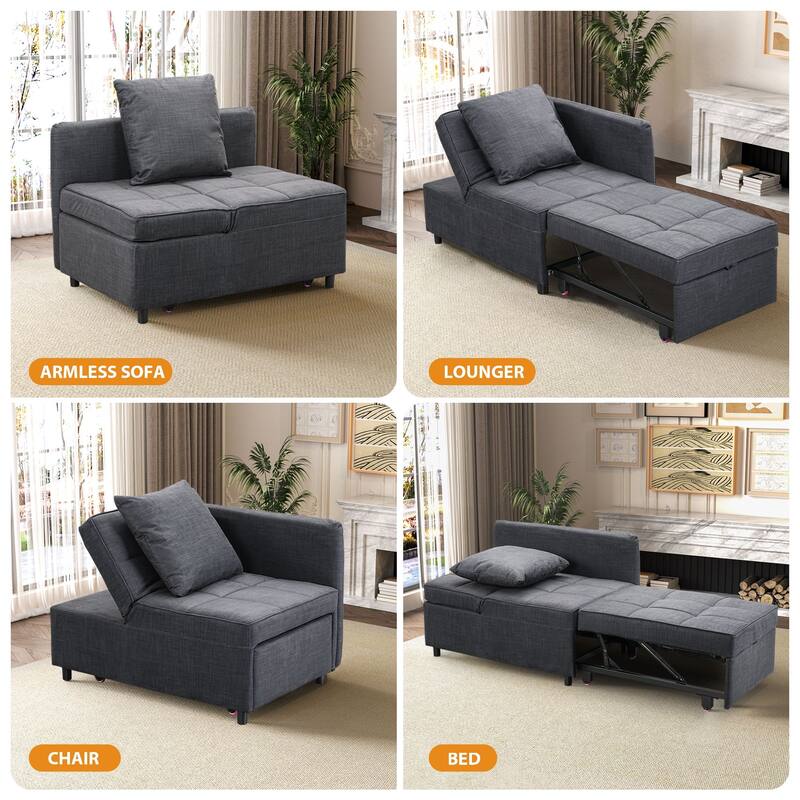 Ainfox Adjustable Sofa Chair Sleeper Sofa Bed Ottoman Couch with Metal Frame