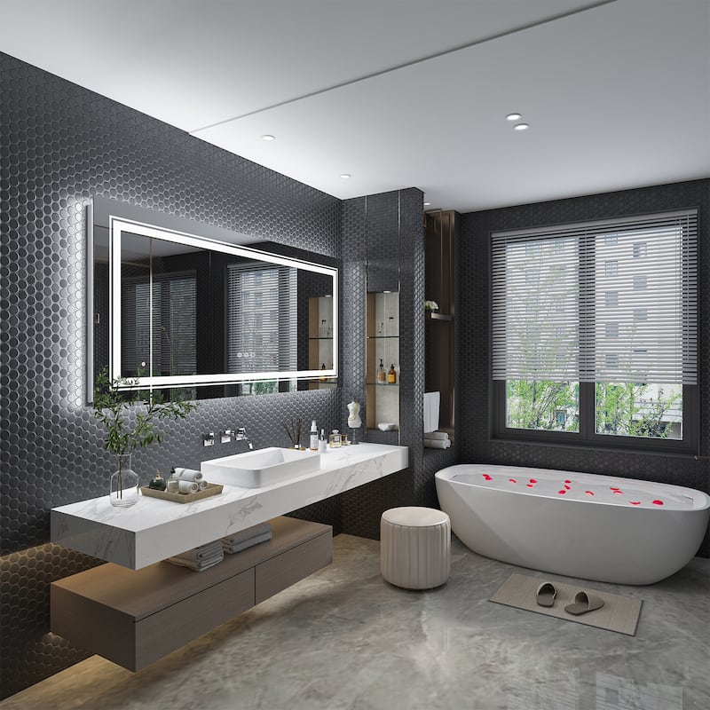 Smart Illuminated Bathroom Mirror Wall LED Vanity Mirror for Home Hotel - 59.4x30.7''