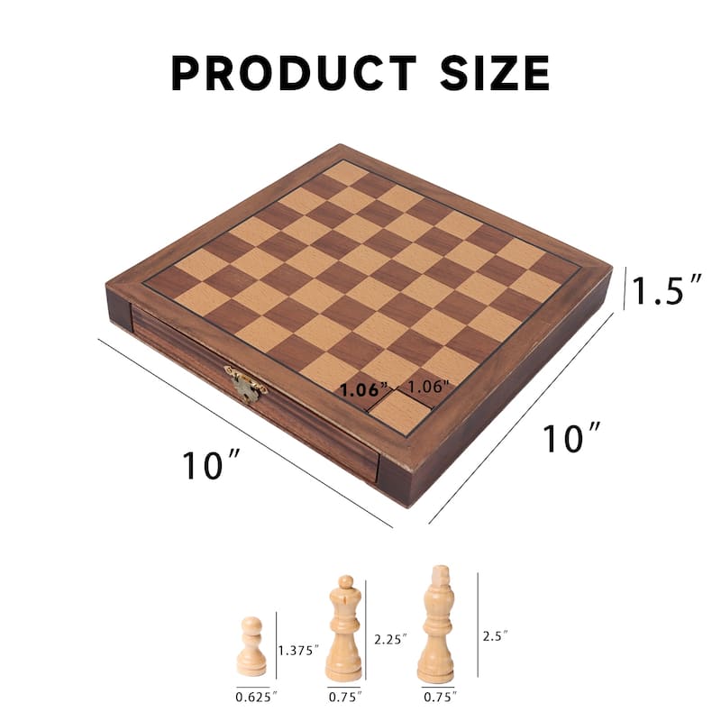 GSE™ 10" Magnetic Travel Chess Set, Wooden Chess Board Game Set with Drawers, Classic Portable Chess Set