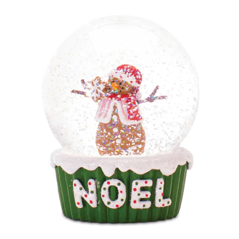 Gingerbread Snowman Snow Globes Set of 2 Holiday Table Decor - 3” x 3” x 4”