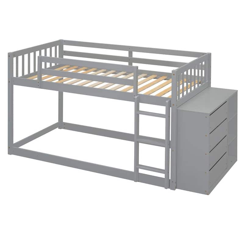 Wood Bunk Bed with 4 Drawers and 3 Shelves