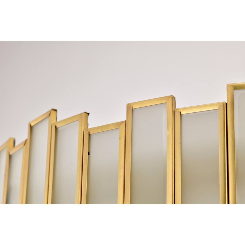 Walda 6-light Brass and Frosted Glass Staggered Panes Fandelier Lighted Ceiling Fan Remote Control - Brass-White