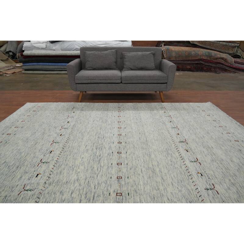Hand Knotted Oriental 100% Wool Carpet Tribal Animal Pictorial Beige & Ivories Gabbeh Area Rug - 9' 11'' X 8' 0''