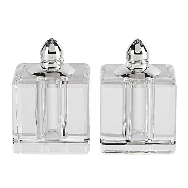 Handcrafted Optical Crystal And Silver Square Size Salt And Pepper Shakers Handcrafted Optical Crystal And Silver Square Size Salt And Pepper Shakers