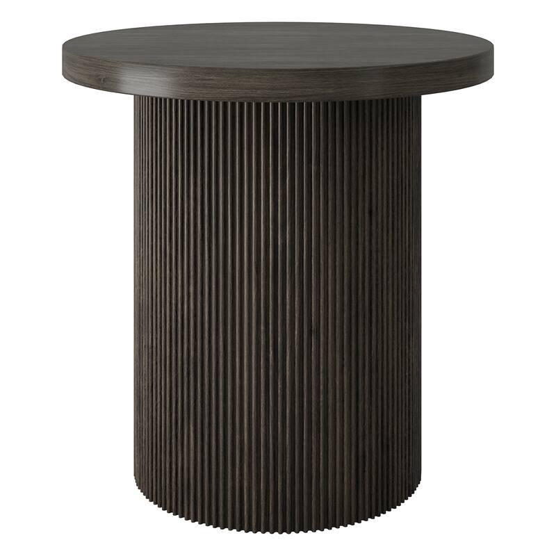 Isa 22" Wide Round Fluted Side Table - 22" Wide - Alder Brown