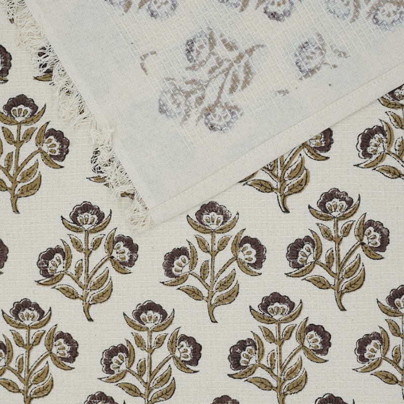 Fabdivine Handmade Floral Block Print Kitchen or Bath Room Hand Towels Home or Office Accent - Set of 6 - Bael Patra- Chocolate Brown, Mustard